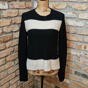 Theory Komon Sparkler black & cream wool/silk blend sweater size Small
